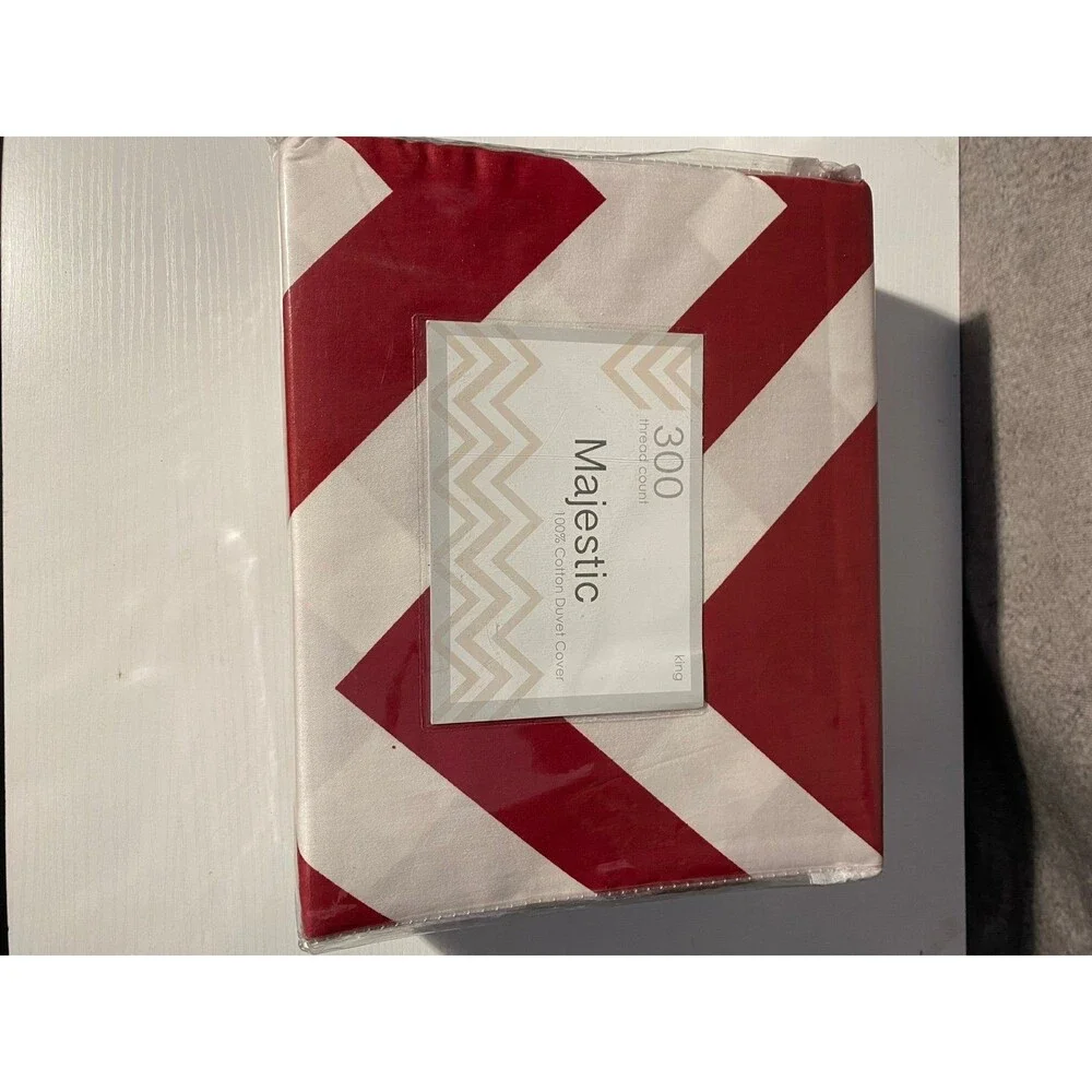 Majestic King Duvet Cover Set 3pc Red Chevron 100% Cotton 300 TC New